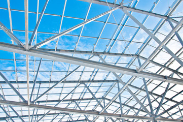 Structure of  building. Steel construction on sky background