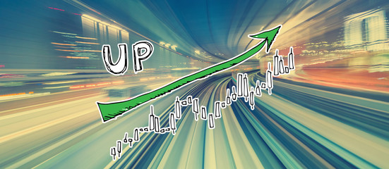 Market up trend chart with abstract high speed technology POV motion blur