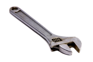 Silver Metal Monkey Wrench Isolated On White Background.