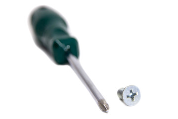 Screwdriver with screws on a white background