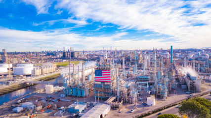 Oil Refinery with American Flag in California