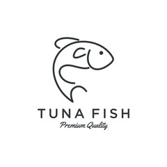 Fototapeta premium fish logo seafood badge design. tuna fish logo emblem label seafood vector icon. Creative symbol of fishing club or online shop.