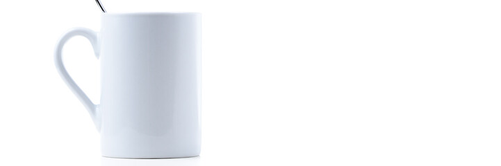 Weiße Tasse isoliert mit viel Textfreiraum - Banner