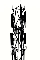 Fototapeta na wymiar Mobile network tower with white background portrait wallpaper.