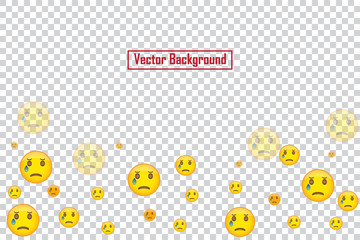 Social nets cry emoji floating web buttons isolated on transparent background. Cry emoji icons for live stream video chat likes falling background vector design template