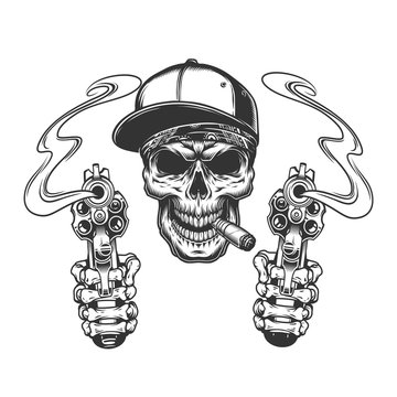 Skull smoking cigar in baseball cap