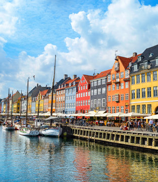 Nyhavn embankment in sunshine, Copenhagen