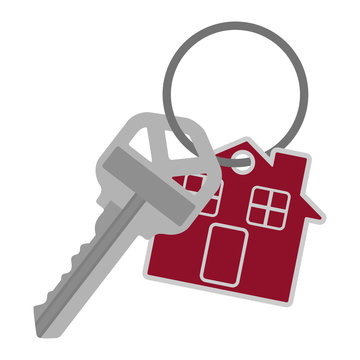 recommend clip art: Silver House Key on Key Ring Illustration - Single silver house key and red house tag on silver key ring