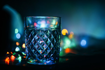 Garland on the background of the glass