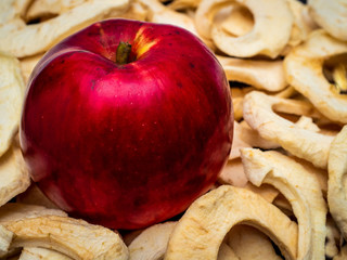 A fresh apple with dried apples