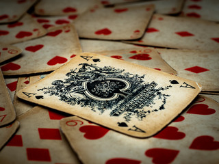 Old vintage cards with detail of spade ace