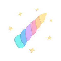 Rainbow colorful magical unicorn horn with sparkles, unicorn horn hand drawn doodle vector illustration with shadows, isolated. © kikivagnerova