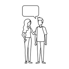 young couple with speech bubble characters