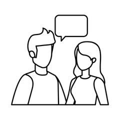young couple with speech bubble characters