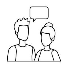 young couple with speech bubble characters
