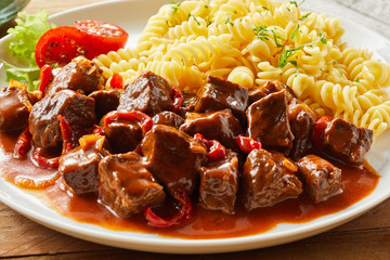 Spicy wild game goulash with deer venison