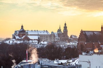 Snowy Kraków landmark
