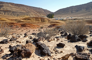Colored sands in the crater of Makhtesh Katan in Israel