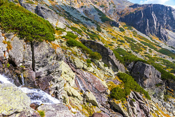 Hiking in High Tatras Mountains (Vysoke Tatry), Slovakia. Skok waterfall (Slovak: Vodopad Skok). 1789m. One of the most beautiful Tatra waterfalls. The seasonal closure is from Nov 1 to June 15 © katatonia