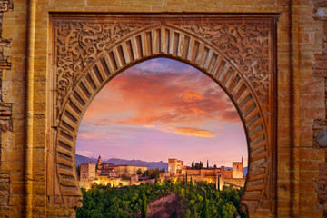 Alhambra arch Granada illustration mount - obrazy, fototapety, plakaty