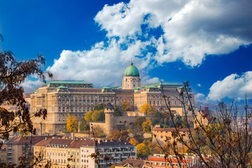 View to the Buda Castle, Budapest, Hungary in sunny day with blue sky background