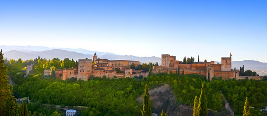Fototapeta na wymiar Alhambra sunrise light in Granada of Spain