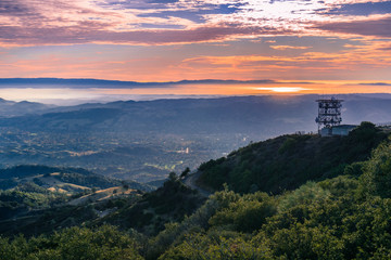 Sunset over San Francisco bay as seen from Mt Diablo summit, Mt Diablo State Park, Contra Costa county, San Francisco bay area, California