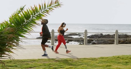 Couple jogging at promenade on a sunny day 4k - Powered by Adobe