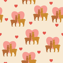 Valentine's Day seamless pattern with llamas