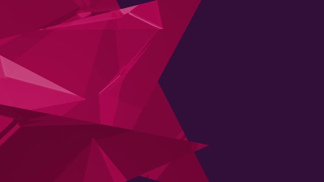 Digital animation of three bright triangles against purple background