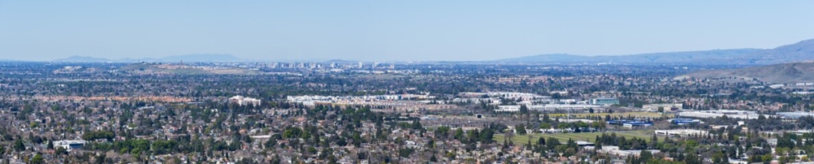 Aerial view of San Jose; Diablo mountain range in the background, south San Francisco bay area, California