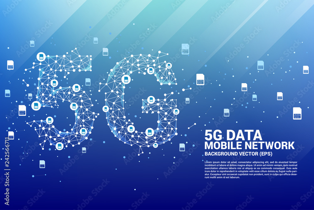 Poster Vector Polygon dot connect line shaped 5G mobile networking networking. Concept for mobile sim card technology and network.