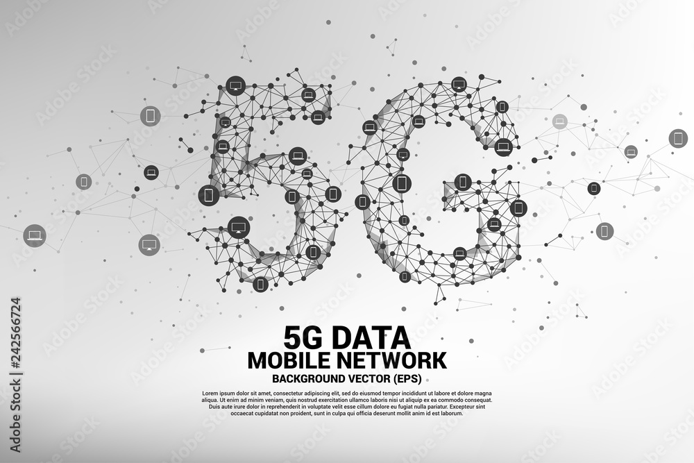 Poster Vector Polygon dot connect line shaped 5G mobile networking networking. Concept for mobile sim card technology and network.