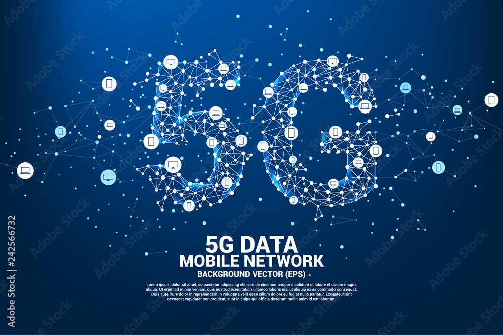 Poster Vector Polygon dot connect line shaped 5G mobile networking networking. Concept for mobile sim card technology and network.