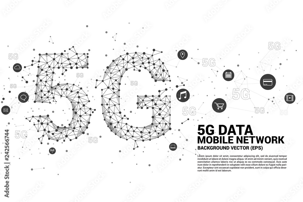 Aufkleber Vector Polygon dot connect line shaped 5G mobile networking networking. Concept for mobile sim card technology and network.