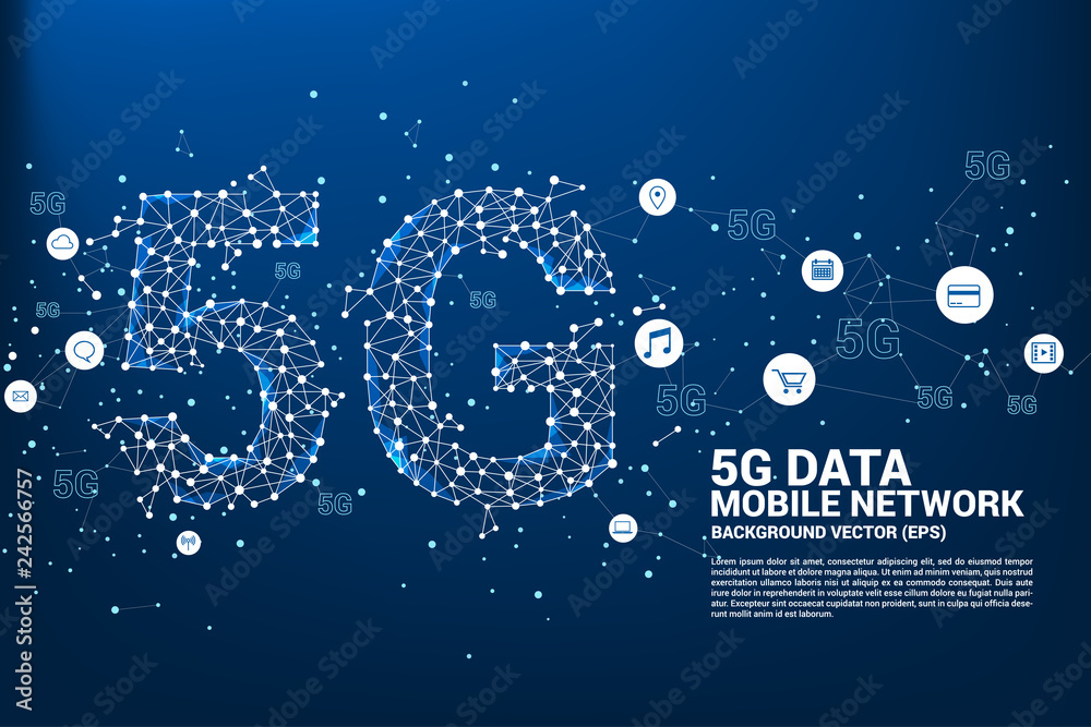 Poster Vector Polygon dot connect line shaped 5G mobile networking networking. Concept for mobile sim card technology and network.