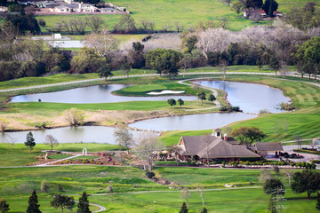 Aerial view of golf course in south San Francisco bay area, San Jose, California