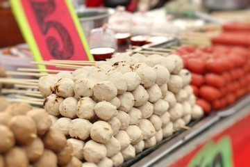 grilled sausage and meatball in street food