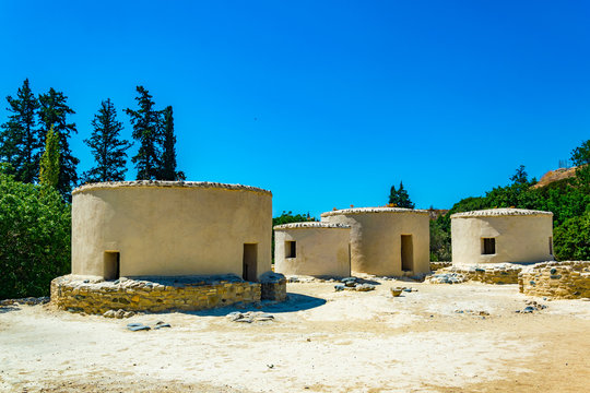 Reconstructed neolithic dwellings at Choirokoitia, Cyprus