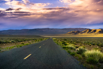 Sunset light illuminating Emigrant Canyon road, Death Valley National Park, California
