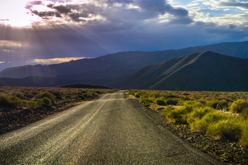 Filtered light illuminating Panamint Valley, Death Valley National Park, California