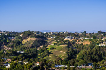Scattered houses on one of the hills of Bel Air neighborhood, Los Angeles, California