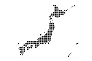 Japan map composed of dots.　ドットで構成された日本地図