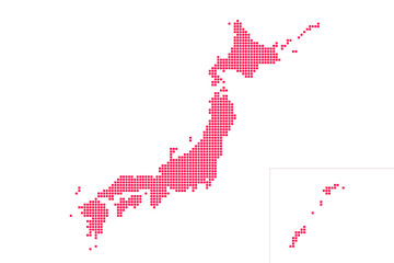 Japan map composed of dots.　ドットで構成された日本地図