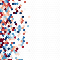 Grainy pattern composed of hexagons colorful. Honeycomb background. Isometric geometry. Aspect Ratio 1:1