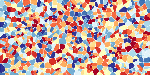 Stained glass colorful voronoi with fillet, vector abstract. Irregular cells background pattern. 2D Geometric shapes grid. Aspect Ratio 2:1