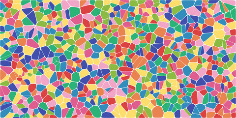 Stained glass colorful voronoi with fillet, vector abstract. Irregular cells background pattern. 2D Geometric shapes grid. Aspect Ratio 2:1