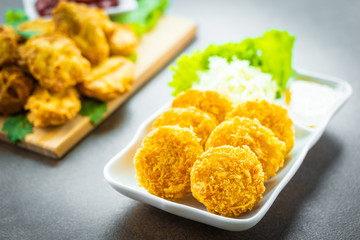 Deep fried shrimp cake or ball with vegetable