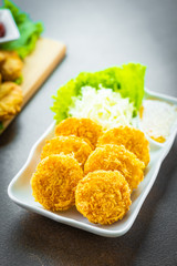 Deep fried shrimp cake or ball with vegetable
