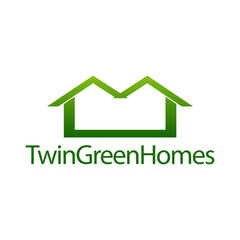 Twin green homes. Real estate house icon logo concept design template